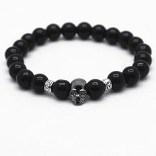 Load image into Gallery viewer, Skull black bead bracelet