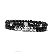 Load image into Gallery viewer, Skull black bead bracelet