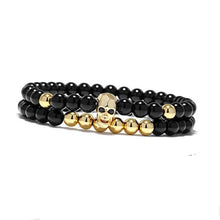 Load image into Gallery viewer, Skull black bead bracelet