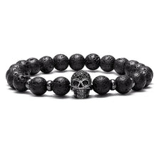 Load image into Gallery viewer, Skull black bead bracelet