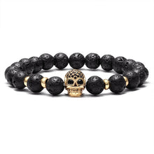 Load image into Gallery viewer, Skull black bead bracelet