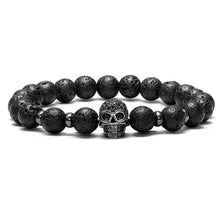 Load image into Gallery viewer, Skull black bead bracelet